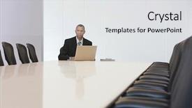  Presentation with airport boarding board - Slide deck with businessman with laptop in board background and a  colored foreground