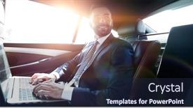  Presentation with car seat - Amazing slide set having businessman with laptop sitting in the back seat of a car backdrop and a wine colored foreground