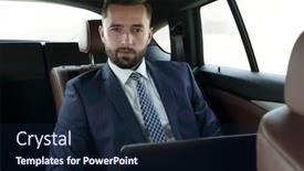  Presentation with car - Slide deck featuring businessman with laptop sitting in a comfortable car background and a wine colored foreground