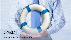  Presentation with life - Presentation design consisting of businessman with life buoy background and a light blue colored foreground