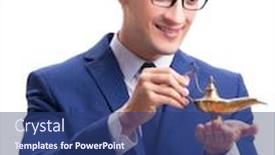  Presentation with magic - Presentation featuring businessman-with-magic-lamp-isolated background and a ocean colored foreground