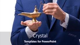  Presentation with magic - Slide deck enhanced with businessman-with-magic-lamp-isolated background and a navy blue colored foreground