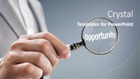  Presentation with opportunity - Audience pleasing PPT layouts consisting of businessman-with-magnifying-glass-searching backdrop and a gray colored foreground