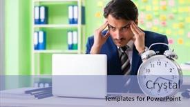  Presentation with management - Cool new slide deck with businessman with many conflicting priorities in time management backdrop and a light blue colored foreground