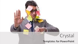  Presentation with reminders - Audience pleasing PPT theme consisting of businessman with many reminders isolated on white backdrop and a light gray colored foreground