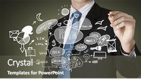  Presentation with ideas - Presentation theme with businessman with marker writing business background and a  colored foreground