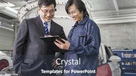  Presentation with mechanic shop - Cool new PPT theme with businessman with mechanic in auto repair shop backdrop and a tawny brown colored foreground