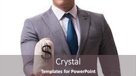  Presentation with money bag sysmbol - Presentation theme consisting of businessman-with-money-bag-isolated background and a dark gray colored foreground