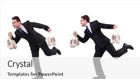  Presentation with people lost money fired businessman - Theme featuring businessman with money sacks isolated background and a  colored foreground