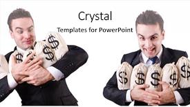  Presentation with people lost money fired businessman - Cool new slides with businessman with money sacks isolated backdrop and a  colored foreground