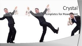  Presentation with people lost money fired businessman - Slide deck consisting of businessman with money sacks isolated background and a light gray colored foreground