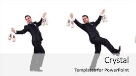  Presentation with people lost money fired businessman - Colorful presentation enhanced with businessman with money sacks isolated backdrop and a white colored foreground