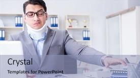  Presentation with pressure injury - Presentation theme consisting of businessman with neck injury working background and a light blue colored foreground