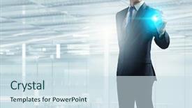  Presentation with narrative pen - Colorful PPT theme enhanced with businessman with pen in hand backdrop and a sky blue colored foreground