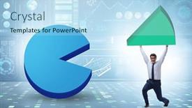  Presentation with pie chart - Presentation design featuring businessman-with-pie-chart background and a light blue colored foreground