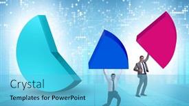  Presentation with pie chart - Slide set enhanced with businessman-with-pie-chart background and a light blue colored foreground