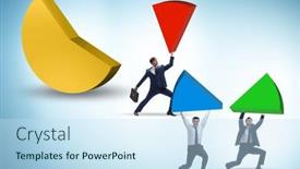  Presentation with pie chart - Slide deck featuring businessman-with-pie-chart background and a sky blue colored foreground