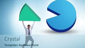  Presentation with pie chart - PPT theme with businessman-with-pie-chart background and a light blue colored foreground