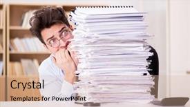  Presentation with construction piles - Cool new theme with businessman with piles of paper backdrop and a coral colored foreground