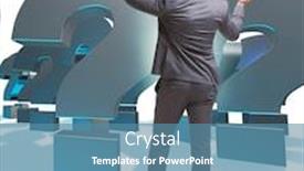  Presentation with question marks - Audience pleasing slide deck consisting of businessman-with-question-marks-isolated backdrop and a teal colored foreground