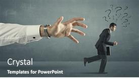  Presentation with question marks - Presentation theme featuring sports law - businessman with question marks running background and a dark gray colored foreground