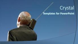  Presentation with radio - Amazing PPT theme having businessman-with-radio-on-shoulder backdrop and a ocean colored foreground