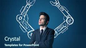  Presentation with robot - Slide set consisting of businessman with robotic arms concept background and a ocean colored foreground