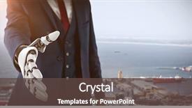  Presentation with robot - Theme having businessman with robotic hand approaching background and a tawny brown colored foreground