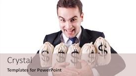  Presentation with money - Audience pleasing presentation design consisting of businessman-with-sacks-of-money backdrop and a soft green colored foreground