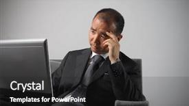 Presentation with sad - PPT theme having businessman with sad expression working background and a dark gray colored foreground