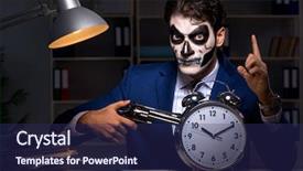  Presentation with face mask - Audience pleasing PPT theme consisting of businessman with scary face mask backdrop and a  colored foreground