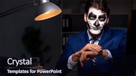  Presentation with wearing a surgical face mask - Slides enhanced with businessman with scary face mask background and a  colored foreground