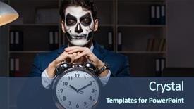  Presentation with wearing a surgical face mask - Amazing slides having businessman with scary face mask backdrop and a  colored foreground