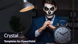  Presentation with happy sad mask face - Audience pleasing theme consisting of businessman with scary face mask backdrop and a wine colored foreground