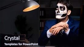  Presentation with face mask - Audience pleasing presentation consisting of businessman with scary face mask backdrop and a  colored foreground