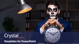  Presentation with happy sad mask face - Amazing presentation theme having businessman with scary face mask backdrop and a ocean colored foreground