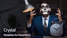  Presentation with happy sad mask face - Presentation consisting of businessman with scary face mask background and a wine colored foreground