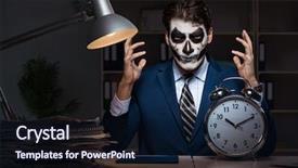  Presentation with happy sad mask face - Presentation theme with businessman with scary face mask background and a navy blue colored foreground