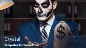  Presentation with face mask - Presentation featuring businessman-with-scary-face-mask background and a ocean colored foreground