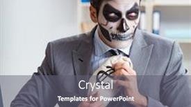  Presentation with face mask - Presentation theme consisting of businessman-with-scary-face-mask background and a gray colored foreground