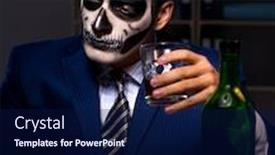  Presentation with face mask - Slide set consisting of businessman-with-scary-face-mask background and a navy blue colored foreground