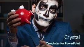  Presentation with scary - Cool new theme with businessman with scary face mask working late in office backdrop and a navy blue colored foreground