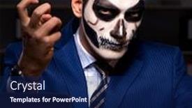  Presentation with face mask - Slides consisting of businessman-with-scary-face-mask background and a navy blue colored foreground