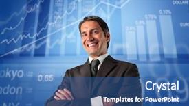  Presentation with statistics - Slide deck with businessman with schemes and statistics background and a ocean colored foreground