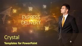  Presentation with express delivery - Amazing slides having businessman-with-shopping-cart-icons backdrop and a tawny brown colored foreground