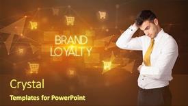  Presentation with brand loyalty - PPT layouts consisting of businessman-with-shopping-cart-icons background and a tawny brown colored foreground