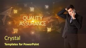  Presentation with online shopping - Presentation theme consisting of businessman-with-shopping-cart-icons background and a tawny brown colored foreground