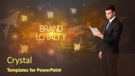  Presentation with brand loyalty - Slide set having businessman-with-shopping-cart-icons background and a tawny brown colored foreground