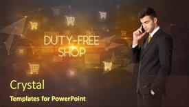  Presentation with duty free shopping - PPT theme consisting of businessman-with-shopping-cart-icons background and a tawny brown colored foreground