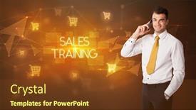  Presentation with online shopping - Theme with businessman-with-shopping-cart-icons background and a tawny brown colored foreground